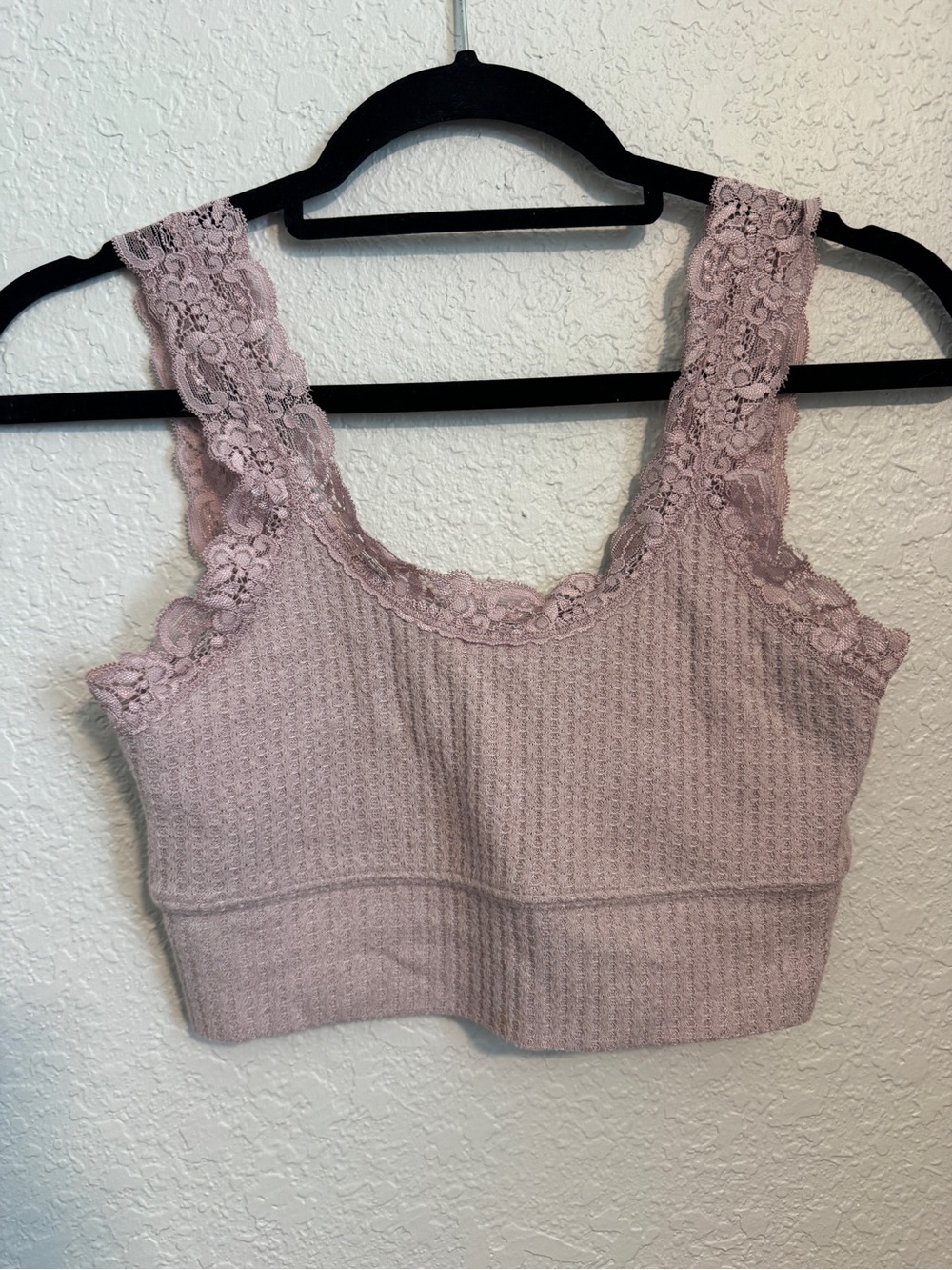 Z Supply Lace Trim Ribbed Brami in Dusty Mauve